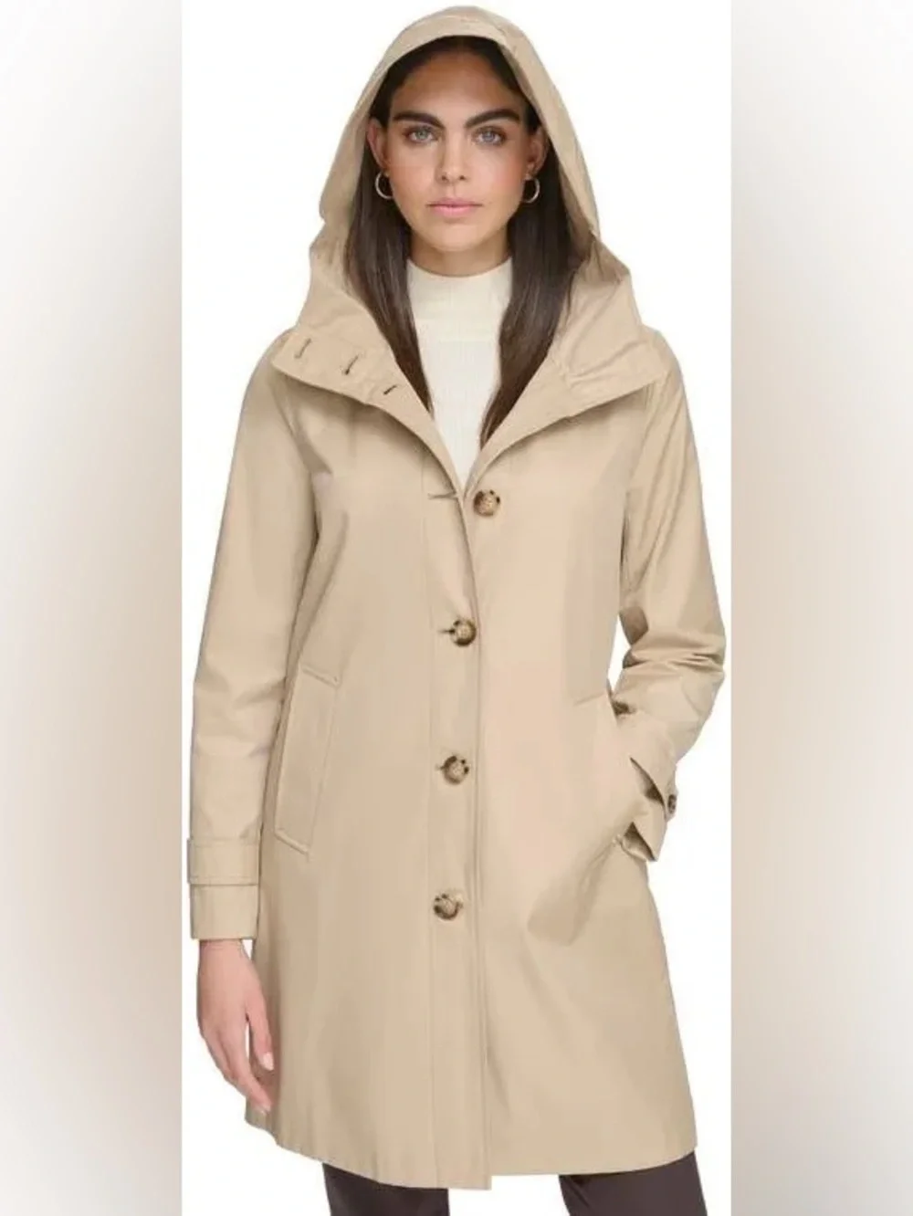 Calvin Klein Attributes Hoody Raincoat in Tan, Sz. S - Picture 3 of 8